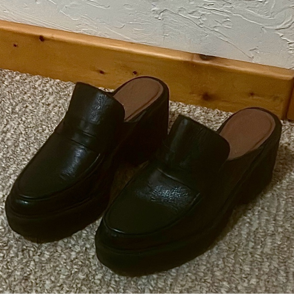 Anthropologie Black Leather Mules